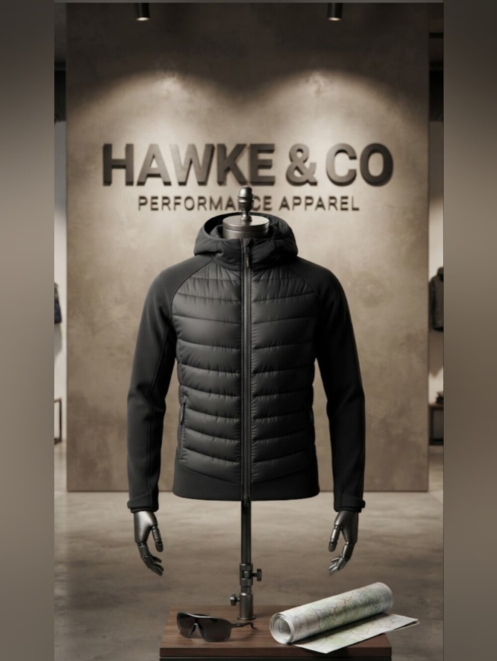 Hawke & Co Men's Hybrid Quilted Softshell Hooded Jacket Black